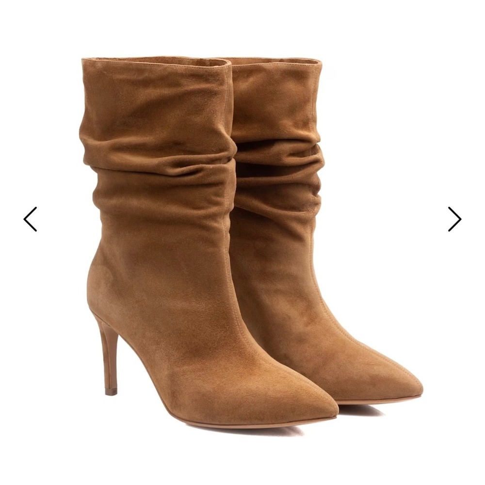 NWT 100% Genuine Suede Pointed Toe Stiletto Heel Slouch Boots Women 7 $158 - Picture 2 of 8